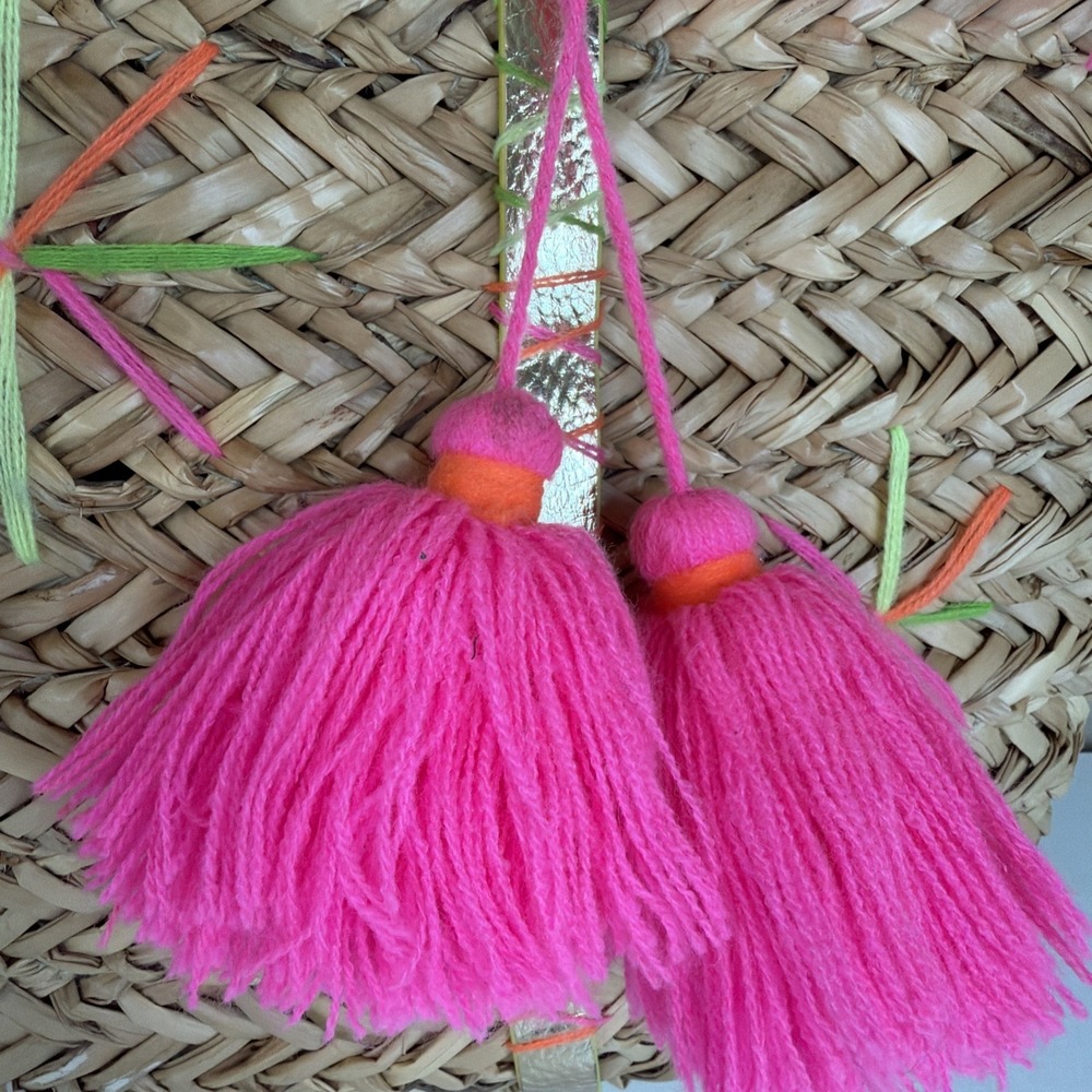 Lilly Pulitzer Large Woven Tote Bag, Gold Double Handles, Tassel Fringe, Open - Picture 7 of 15
